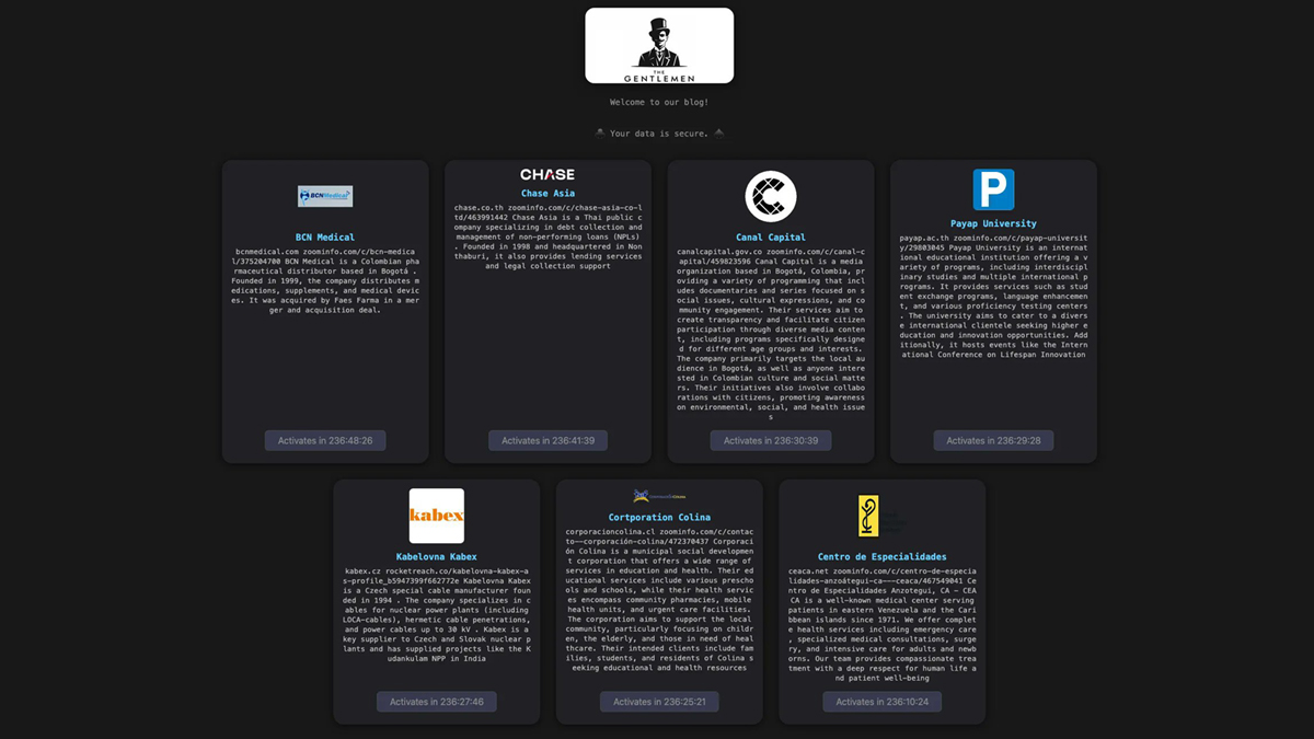 Imagen 1. Sitio del ransomware The Gentlemen en la dark web. Fuente: @DailyDarkWeb. ESET advierte sobre un nuevo modelo de robo información, silencioso y mucho más peligroso, que tiene a Latinoamérica dentro de sus objetivos. Se caracteriza por sus campañas dirigidas y adaptativas.
